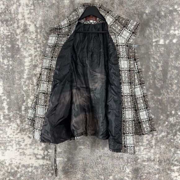Qiuzhiyu Womens Size S Wool Blend Belted Plaid Button Coat Lined - Picture 5 of 10